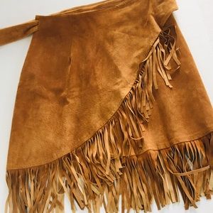 Cedars Leather w Fringe Wrap Skirt Sz M
